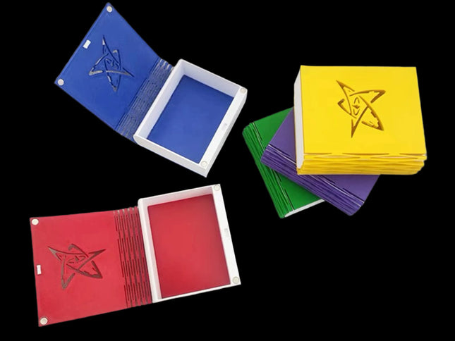 Arkham Horror Magnetic Card storage Box in 5 five colors with red and blue opened