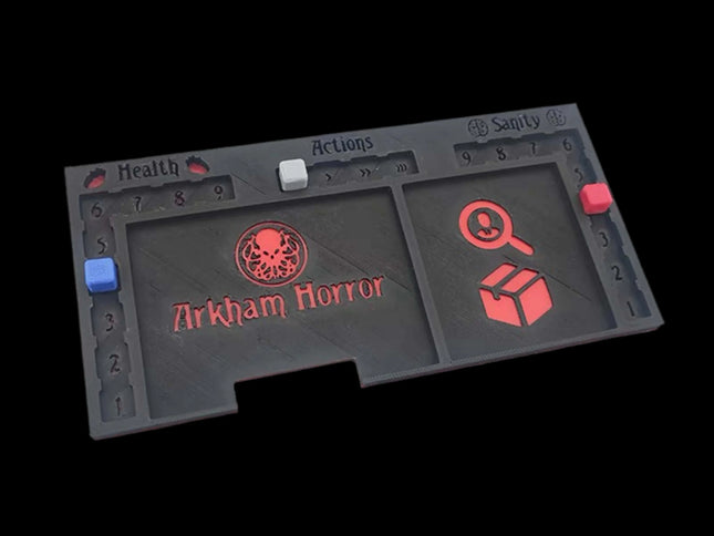 Arkham horror player tray empty without cards and tokens, black background