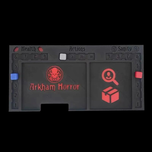 Arkham horror player tray empty without cards and tokens, black background