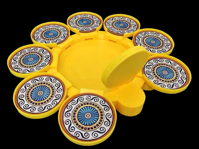 Foldable yellow organizer for Azul the board game area, rings without ttiles