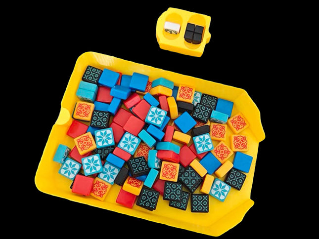 Insert for board game Azul , two yellow 3d-printed pieces, big one for shuffling and small one for player markers