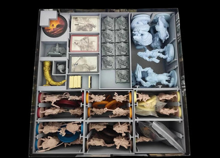 Blood Rage insert in box, tokens compartments with game pieces