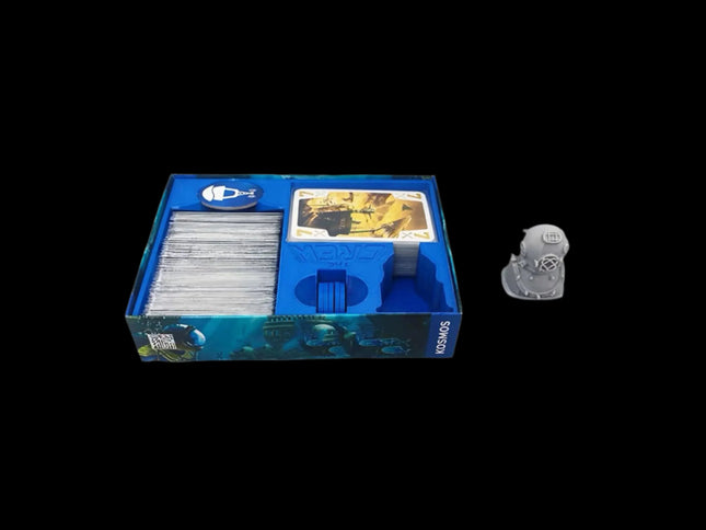 Blue container for The Crew: Deep Sea with 3d printed diver player token