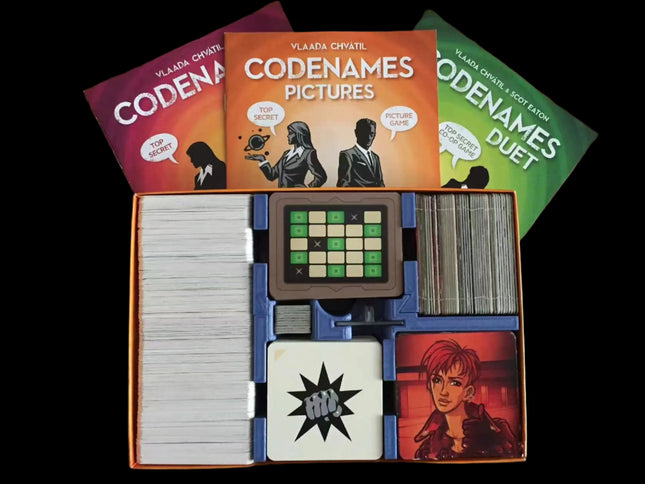 Codenames 3-in-1  insert overview inside the original box, blue color