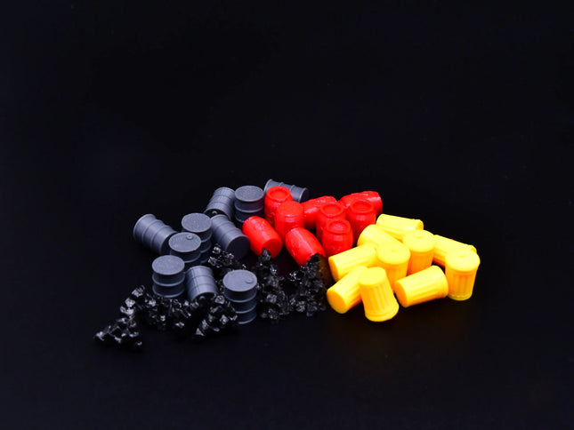 Set of Power Grid tokens including coal, oil, garbage and nuclear waste - mixed resources