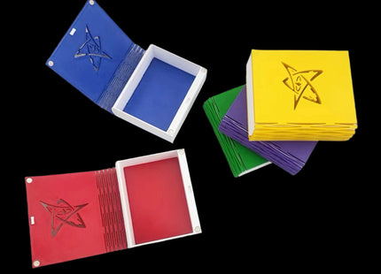 Arkham Horror Magnetic Card storage Box in 5 five colors with red and blue opened  