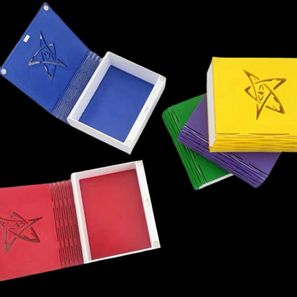 Arkham Horror Magnetic Card storage Box in 5 five colors with red and blue opened  