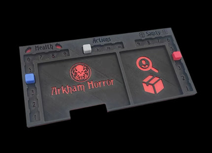 Arkham horror player tray empty without cards and tokens, black background