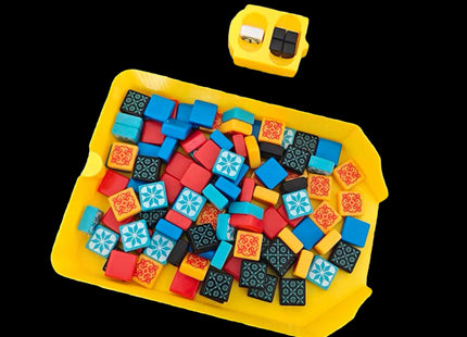 Insert for board game Azul , two yellow 3d-printed pieces, big one for shuffling and small one for player markers