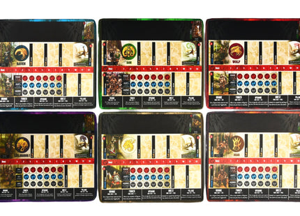 Clan Player mats for Blood Rage - Raven, Ram, Wolf, Wildboar, Stag and Bear overview