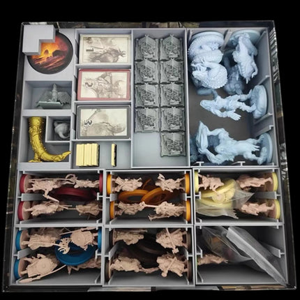 Blood Rage insert in box, tokens compartments with game pieces