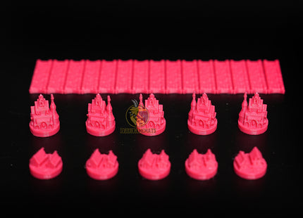 Ancient Goth Civilization set for Settlers of Catan in pink color including roads, settlements, and cities - main overview