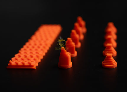 Ancient Maya Civilization set for Settlers of Catan in orange color including roads, settlements, and cities - side overview