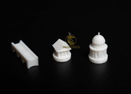 Ancient Roman Civilization set for Settlers of Catan including roads, settlements, and cities - single pieces