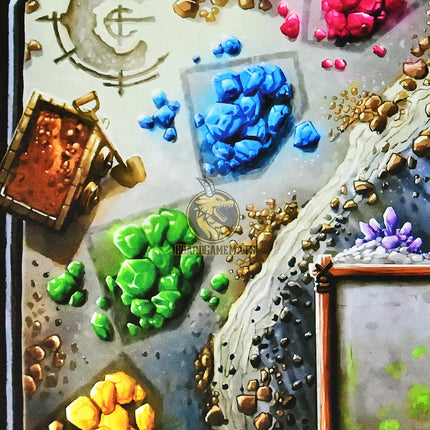 Mining style game playmat for Century Spice road - mining cart focused