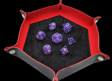 Purple Dragon dice set in dice tray