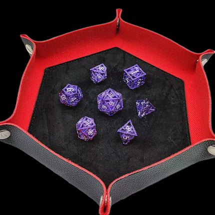 Purple Dragon dice set in dice tray