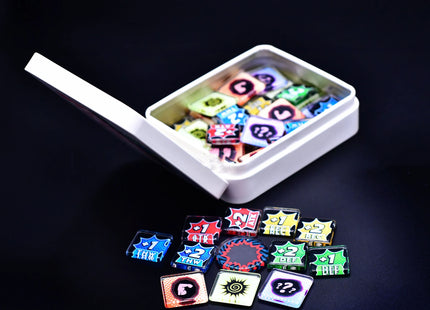 Set of Marvel Champions tokens -including steel box - main overview