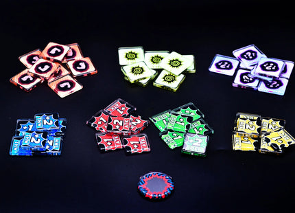 Set of Marvel Champions tokens - excluding steel box - main overview