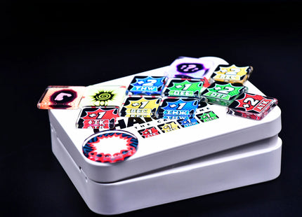 Set of Marvel Champions tokens - tokens on a steel box