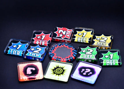 Set of Marvel Champions tokens - single tokens of each type overview