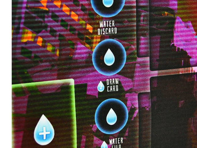 Cyberpunk style red and green Playmat for Radlands - draw card focused