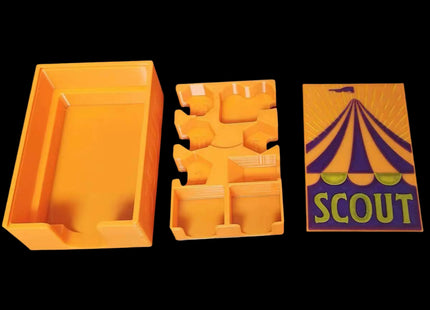 Travel box for Scout the board game in orange color - 3 pieces main overview