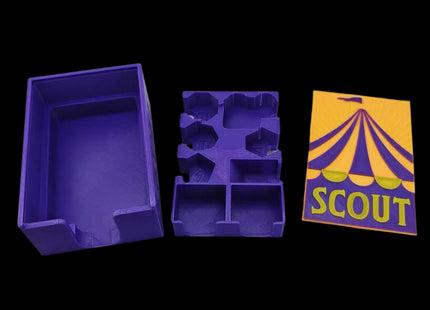 Travel box for Scout the board game in purple color - 3 pieces main overview