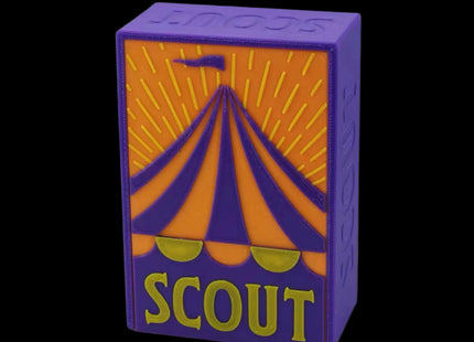Travel box for Scout the board game in purple color - closed box