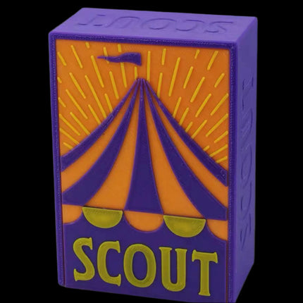 Travel box for Scout the board game in purple color - closed box