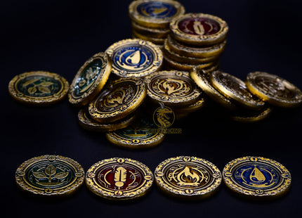 Set of metal premium coins for Season, water & fire & earth & air - main overview