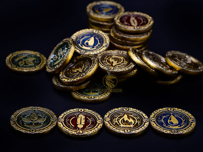 Set of metal premium coins for Season, water & fire & earth & air - main overview