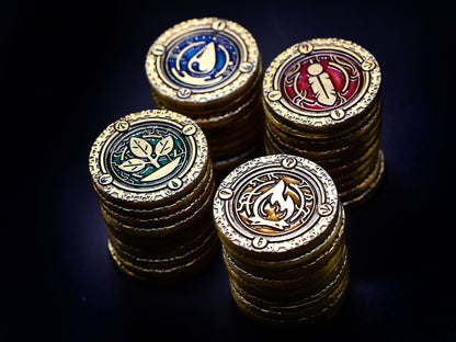 Metal premium coins for Season, water & fire & earth & air - stack overview