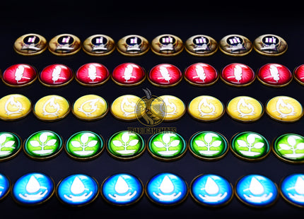 Set of Seasons Tokens - age, fire, water, earth, air. Main overview