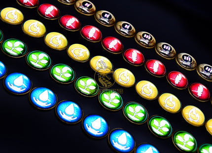 Set of Seasons Tokens - age, fire, water, earth, air. Main overview diferent angle