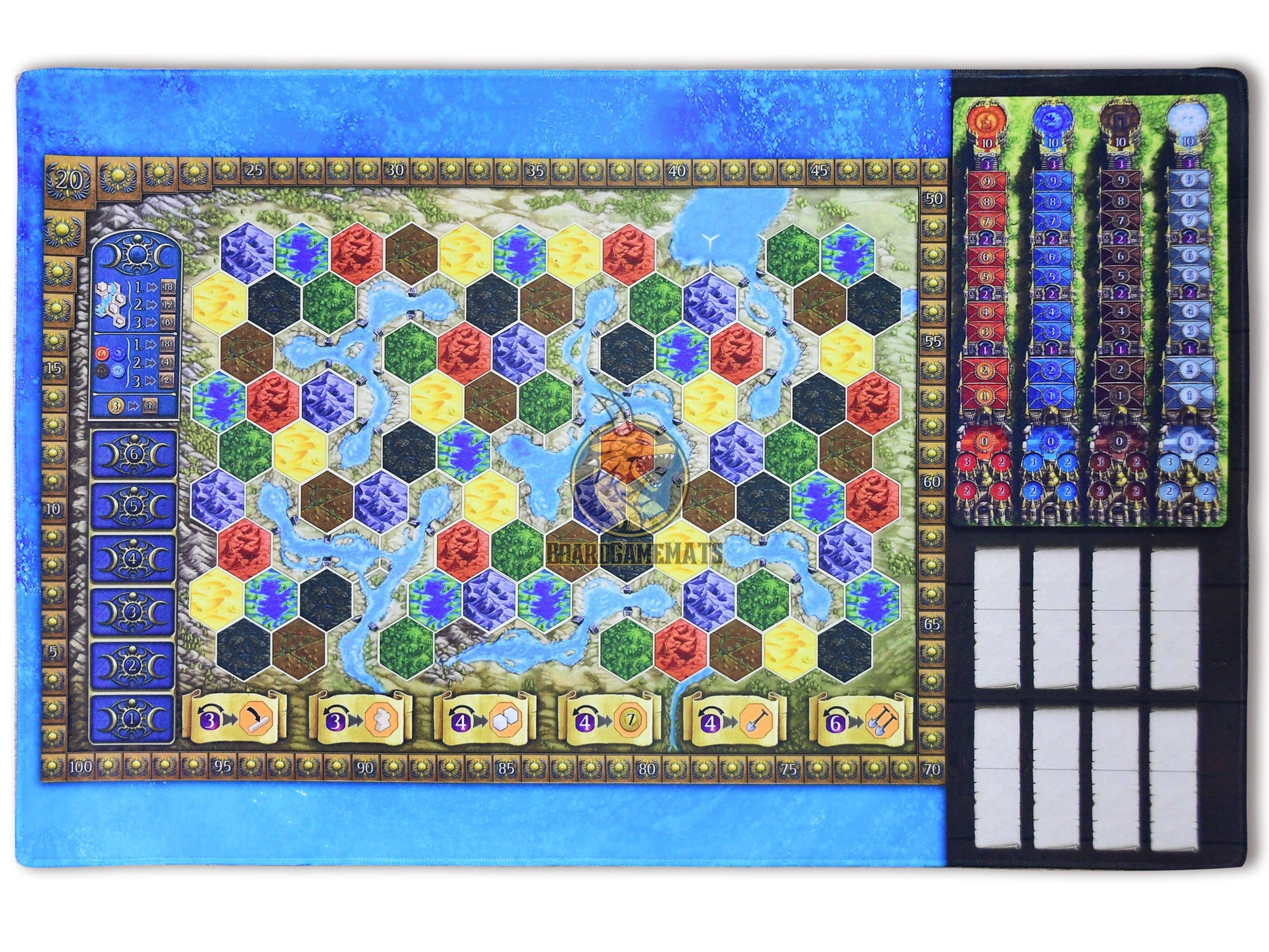 Fjords and Lakes style Playmat for Terra Mystica- lakes side overview