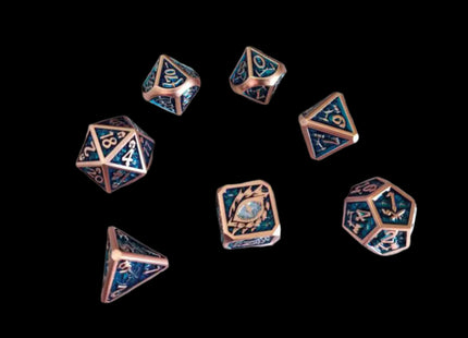 Set of 7 Dragon Eye dices in blue color
