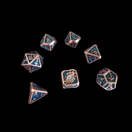 Set of 7 Dragon Eye dices in blue color