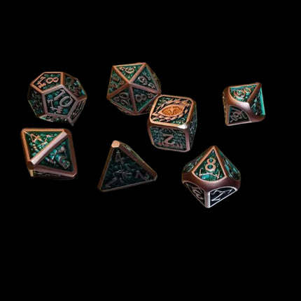 Set of 7 Dragon Eye dices in green color