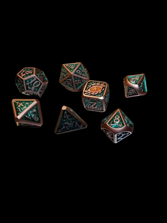 Set of 7 Dragon Eye dices in green color