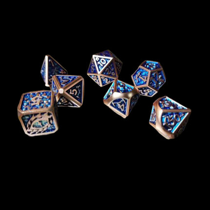 Set of 7 Dragon Eye dices in blue color