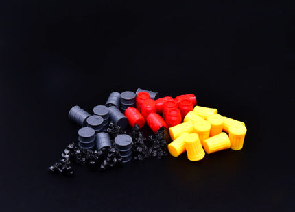 Set of Power Grid tokens including coal, oil, garbage and nuclear waste - mixed resources