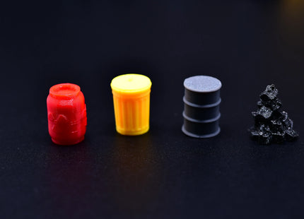 Set of Power Grid tokens including coal, oil, garbage and nuclear waste - single pieces of resources