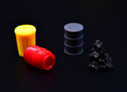 Set of Power Grid tokens including coal, oil, garbage and nuclear waste - single pieces of resources