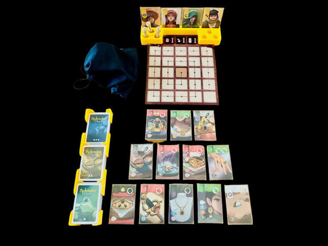 Yellow Privilege scrolls and noble cards organizer + all three level cards organizers for Splendor Duel 