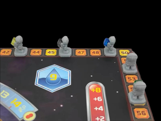 terraforming mars miniatures of astronauts carrying player cubes in five colors on game board